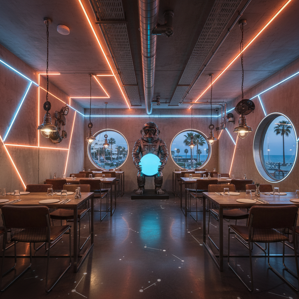 Elevated Aesthetics: How Industrial Restaurant Design Defines the Space Monkey Experience in Torremo - Space Monkey